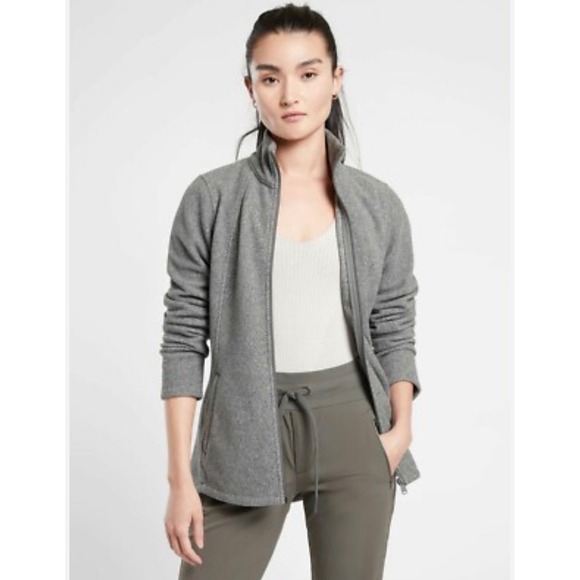 Athleta Jackets & Blazers - Athleta Stroll Fleece Full Zip Jacket Grey Herringbone Mock Neck Womens Medium